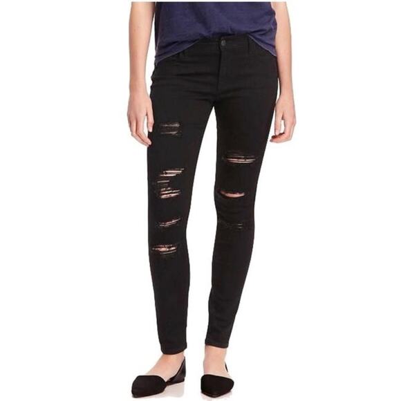 OLD NAVY • Rockstar Mid-Rise Distressed Denim Skinny Jeans Black - Picture 1 of 9